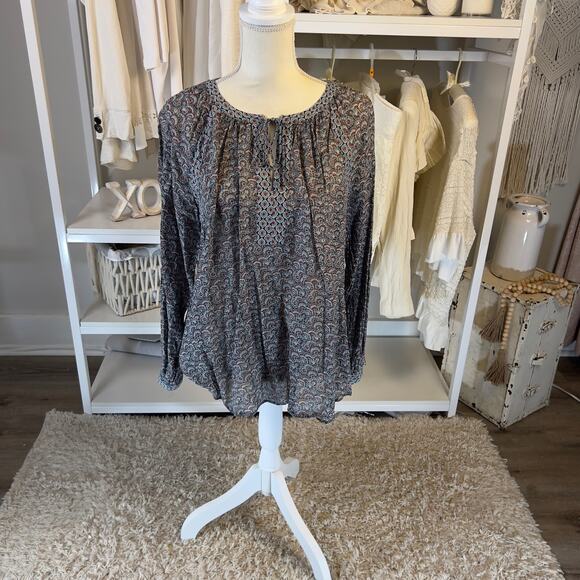 Loft Women's Size M Long Sleeve Floral Keyhole Tie Top #0372 - Picture 1 of 7